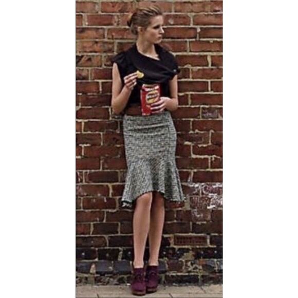 Womens Tweed Skirt Flounce Hem Herringbone Pencil Skirt - Picture 1 of 7
